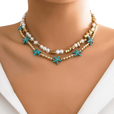 2Pcs/Set Boho Ocean Blue Starfish Star Beads Chain Necklace for Women -, Necklaces , Drestiny , Australia, Canada, Gender_Women, Gold, Necklaces, New Zealand, Teal, United Kingdom, United States, White , Drestiny , www.shopdrestiny.com